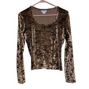 Vintage Crushed Velvet Gold Long Sleeve Top Small